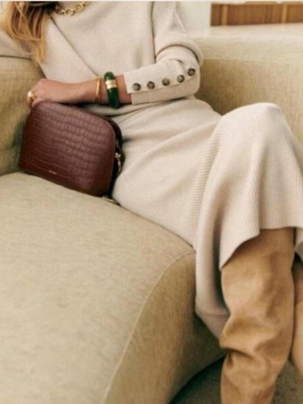 Sezane Naelle Cream Midi Skirt Size M